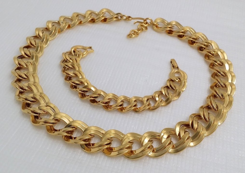 Monet - Kultauksella varustettu kaksoislinkki kaulakoru ja rannekoru - 2-osainen korusetti #1.0