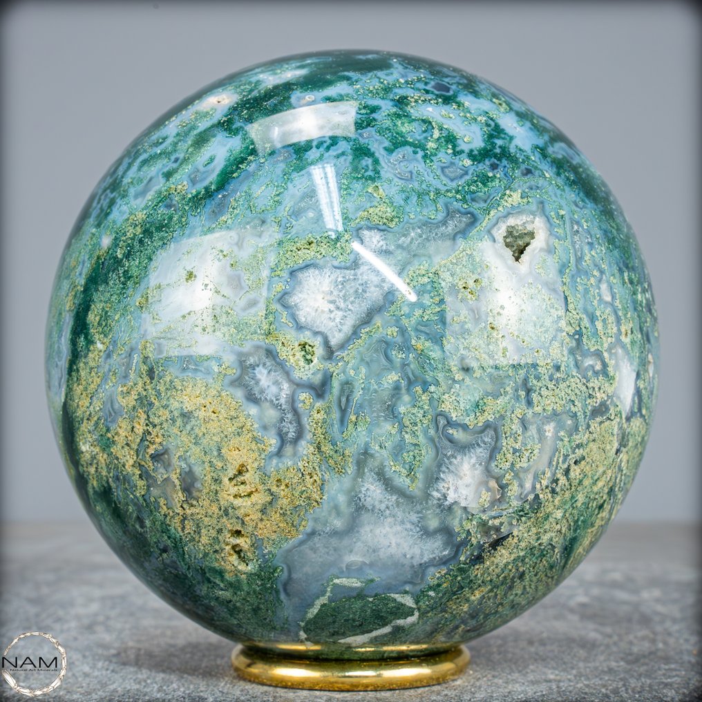顶级品质天然极具艺术感的苔藓玛瑙 Sphere- 1631.11 g #3.2