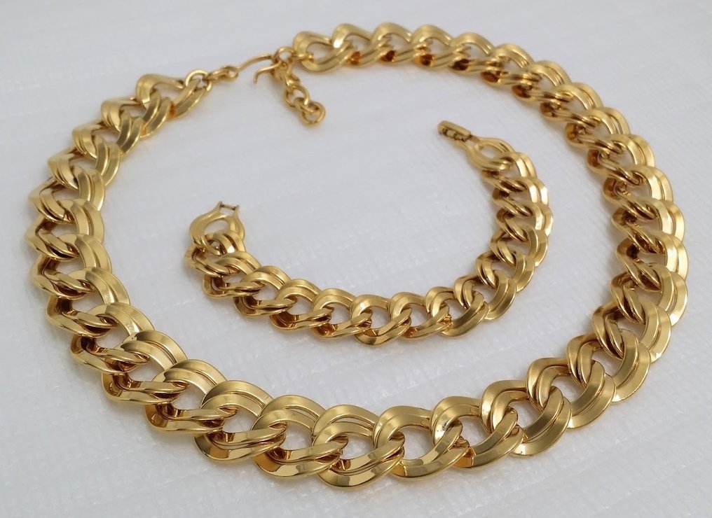 Monet - Kultauksella varustettu kaksoislinkki kaulakoru ja rannekoru - 2-osainen korusetti #3.2