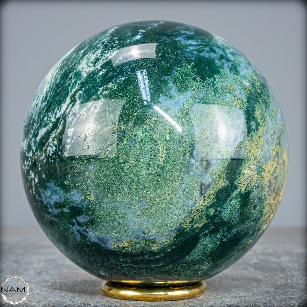 顶级品质天然极具艺术感的苔藓玛瑙 Sphere- 1631.11 g #2.1