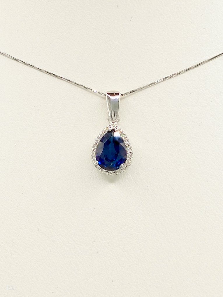 沒有保留價 - 頸鏈 - 18 克拉 白金 藍寶石 - 鉆石 #1.0