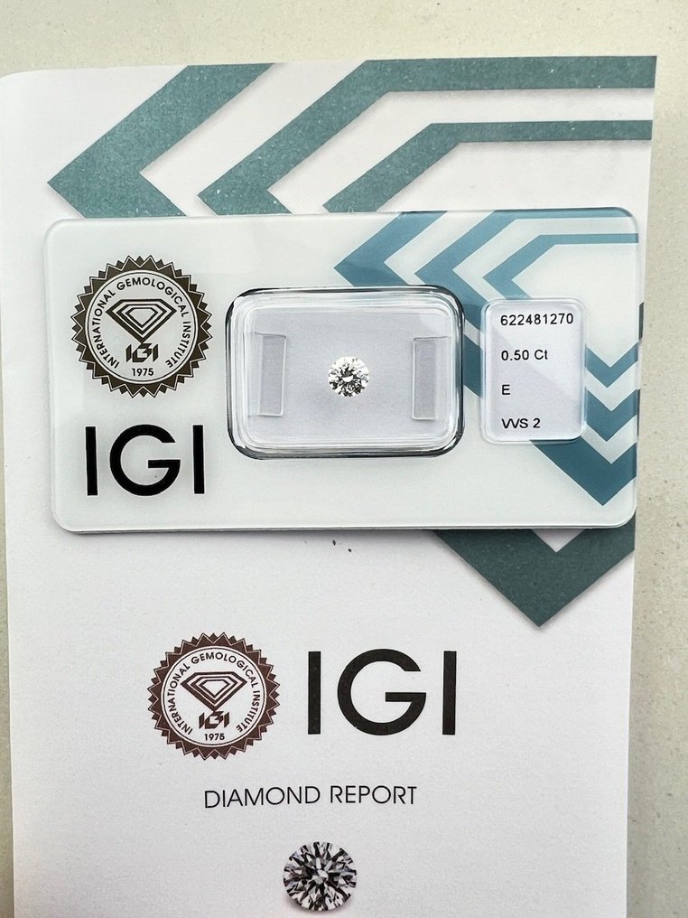 1 pcs Gyémánt  (Természetes)  - 0.50 ct - Kerek - E - VVS2 - Nemzetközi Gemmológiai Intézet (IGI) #1.0