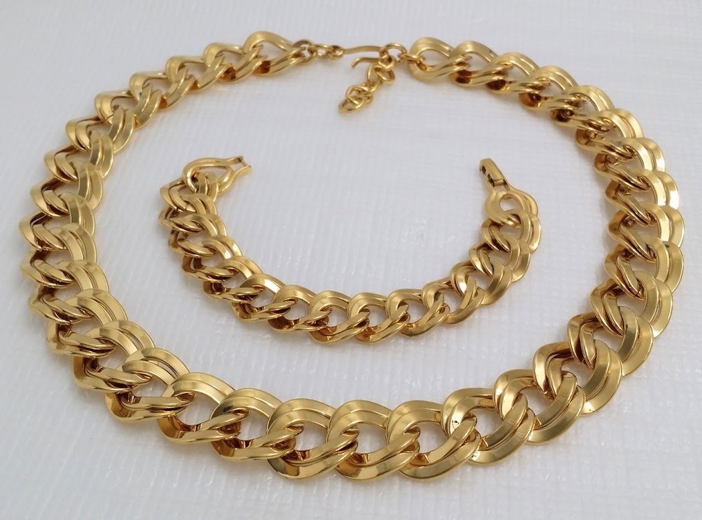 Monet - Kultauksella varustettu kaksoislinkki kaulakoru ja rannekoru - 2-osainen korusetti #1.0