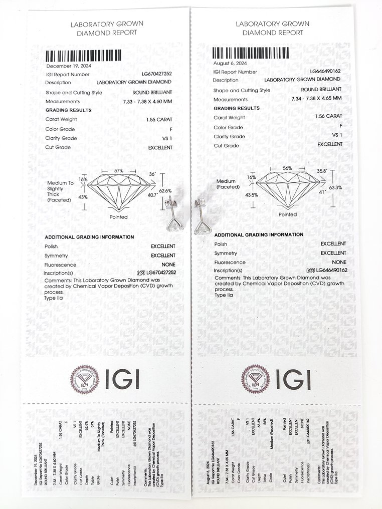 χωρίς τιμή ασφαλείας - Σκουλαρίκια - 14 καράτια Λευκός χρυσός - 3.11ct. tw. Διαμάντι (Εργαστηριακής καλλιέργειας) - Πιστοποιημένο από IGI #3.2