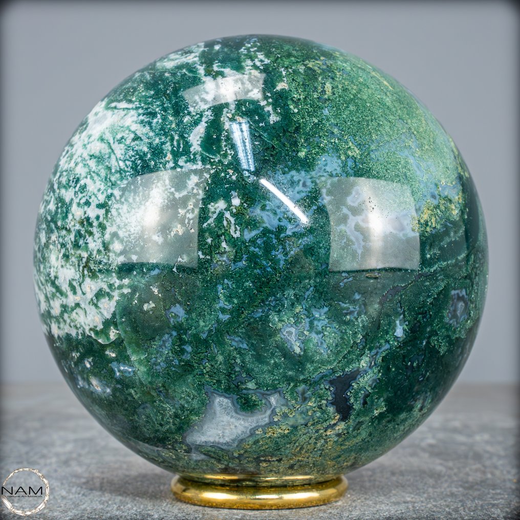 顶级品质天然极具艺术感的苔藓玛瑙 Sphere- 1631.11 g #1.0