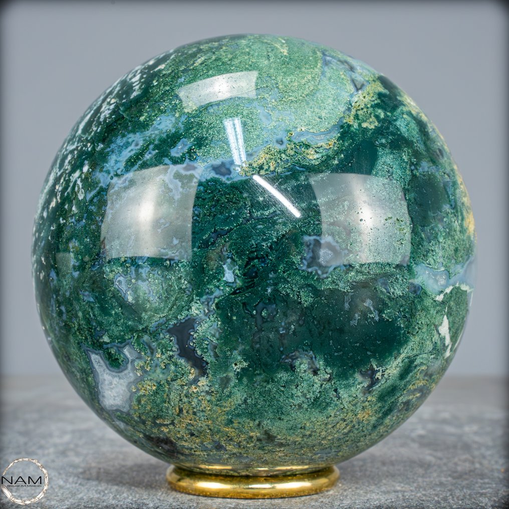 顶级品质天然极具艺术感的苔藓玛瑙 Sphere- 1631.11 g #1.0