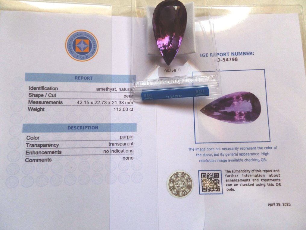 紫水晶  - 113.00 ct - 西班牙宝石学院（IGE） #4.3