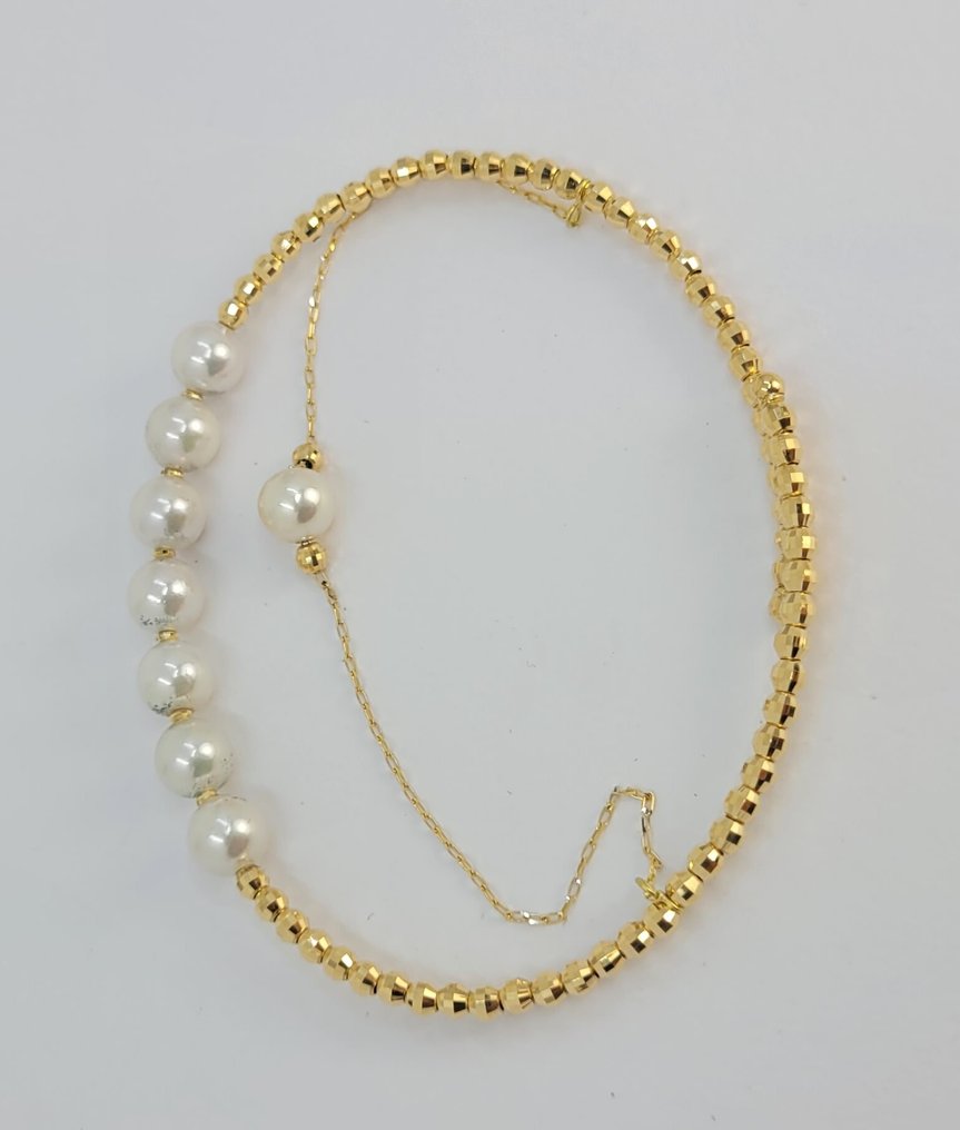 没有保留价 - 手镯 - 18K包金 黄金 - 4x5毫米 Akoya 珍珠 #4.3