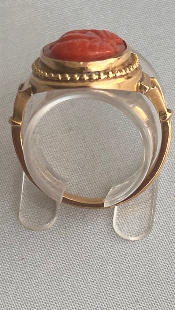 戒指 - 18K包金 黄金 珊瑚 #4.3