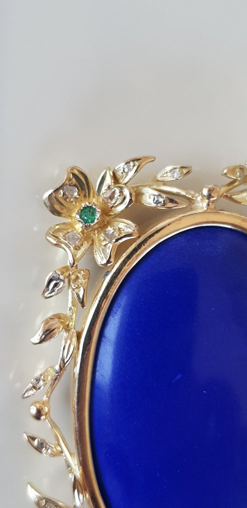 胸针 - 18K包金 黄金 青金石 - 钻石 - 青金石、钻石、翡翠 #4.3