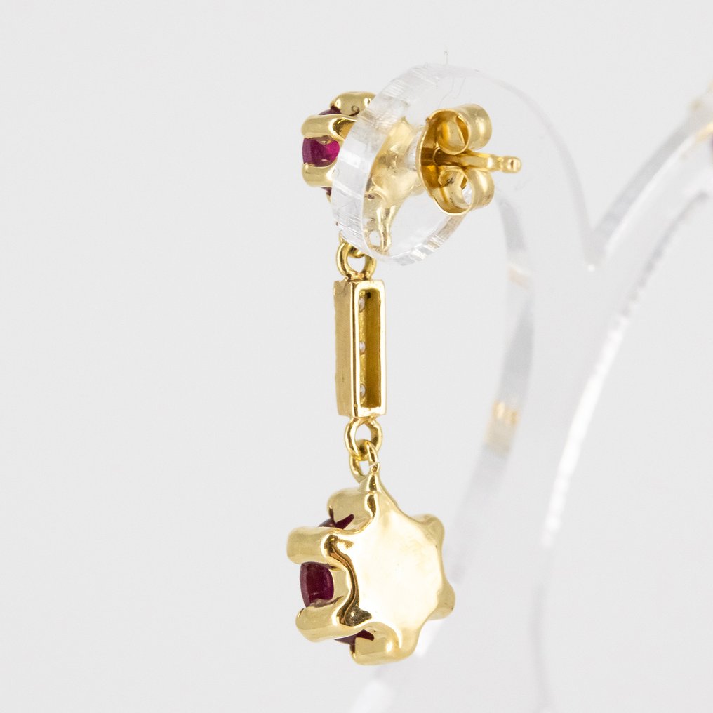 Drop fülbevaló - 18 kt. Sárga arany -  2.52ct. tw. Rubin - Gyémánt #4.3