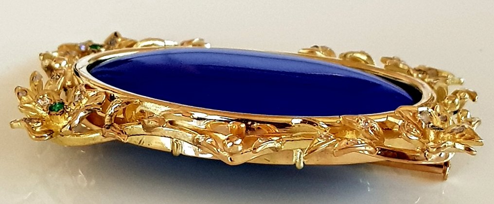 胸针 - 18K包金 黄金 青金石 - 钻石 - 青金石、钻石、翡翠 #1.0