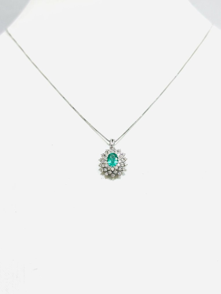Κολιέ με μενταγιόν - 18 καράτια Λευκός χρυσός -  2.30ct. tw. Διαμάντι (Φυσικό)  - Σμαράγδι - Κατασκευασμένο στην Ιταλία #2.1