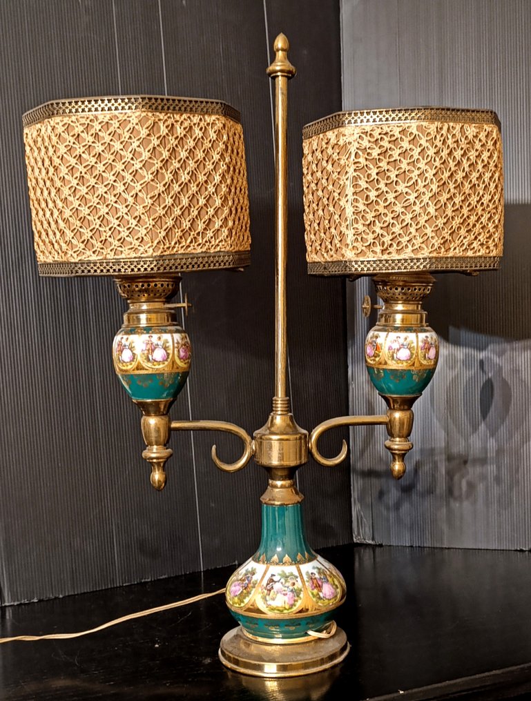 scene idilliache, romanticismo, 50 cm - Επιτραπέζιο φωτιστικό - Ορείχαλκος, Πορσελάνη #1.0