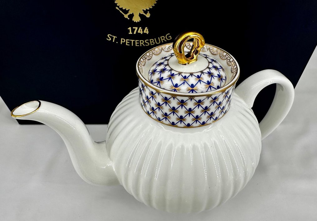 Lomonosov Imperial Porcelain Factory - Tea szervírozás (5) - csont-porcelán - Cobalt Net Collection #3.2