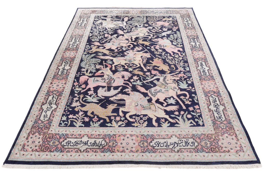 Kashmir silke, meget fin jagtmotiv - Tæppe - 215 cm - 131 cm #1.0