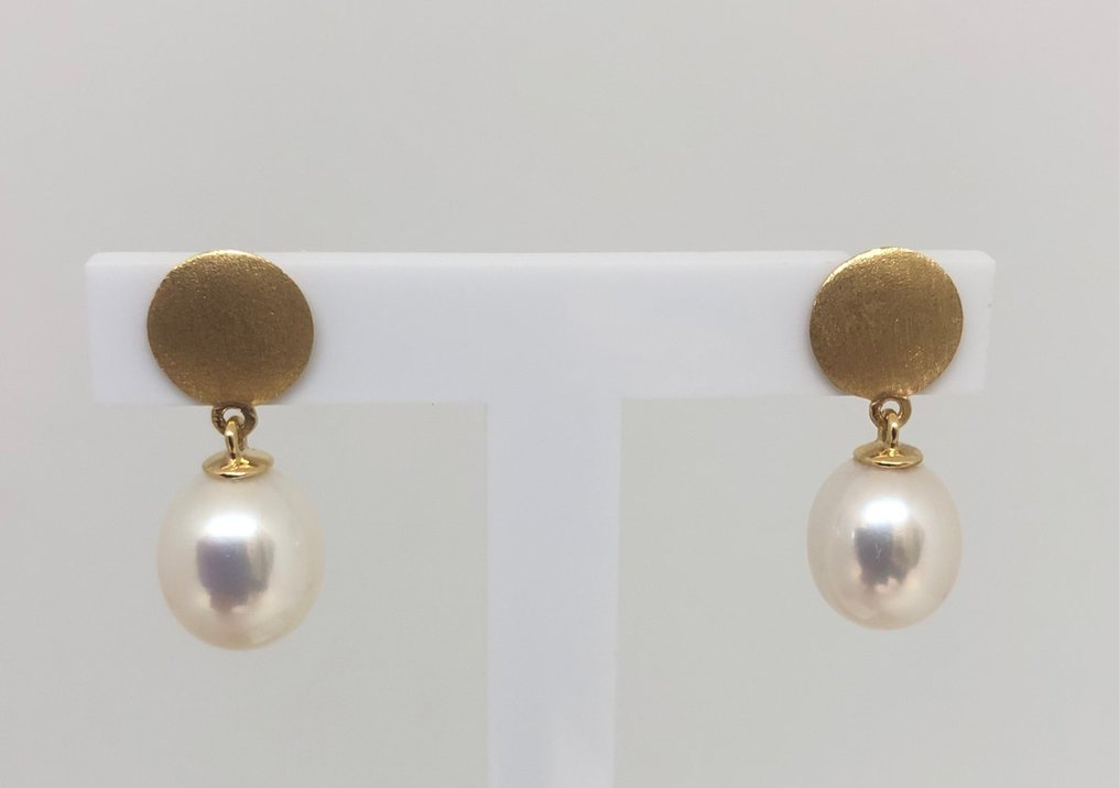 Øreringe Ferskvandsdråbeperler - Gul guld 18K #2.1