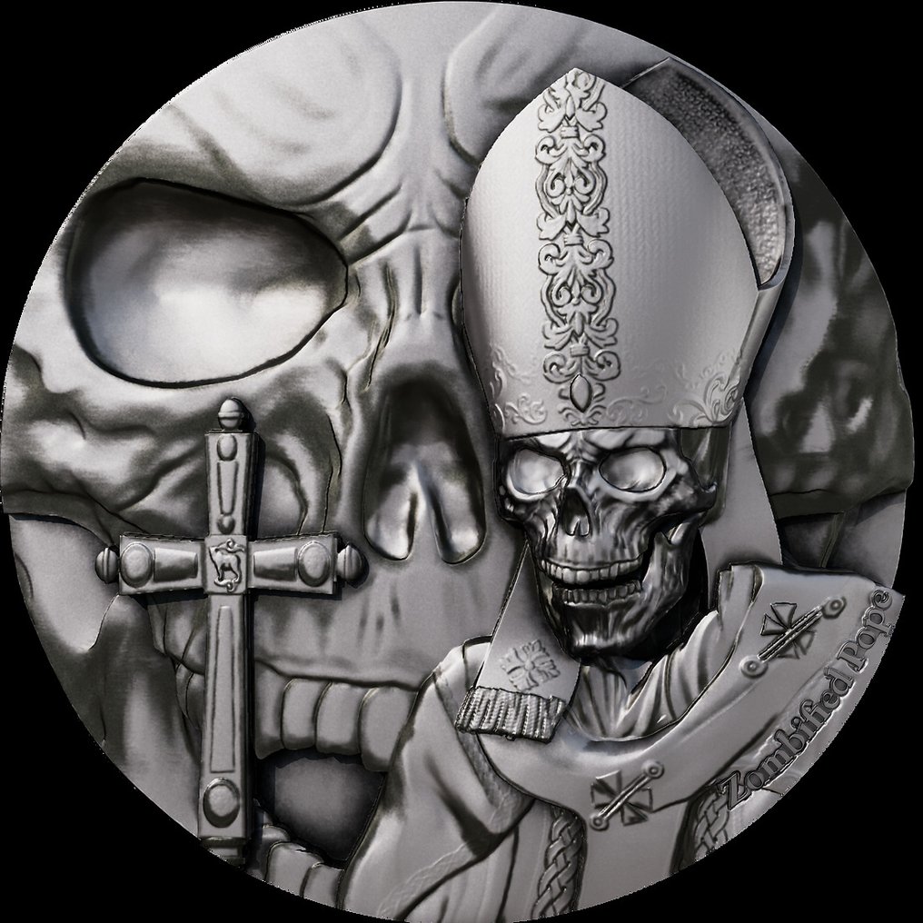 Cameroon. 2000 Francs 2025 Zombified Pope Glow in the Dark 2 Oz, (.999) #1.0