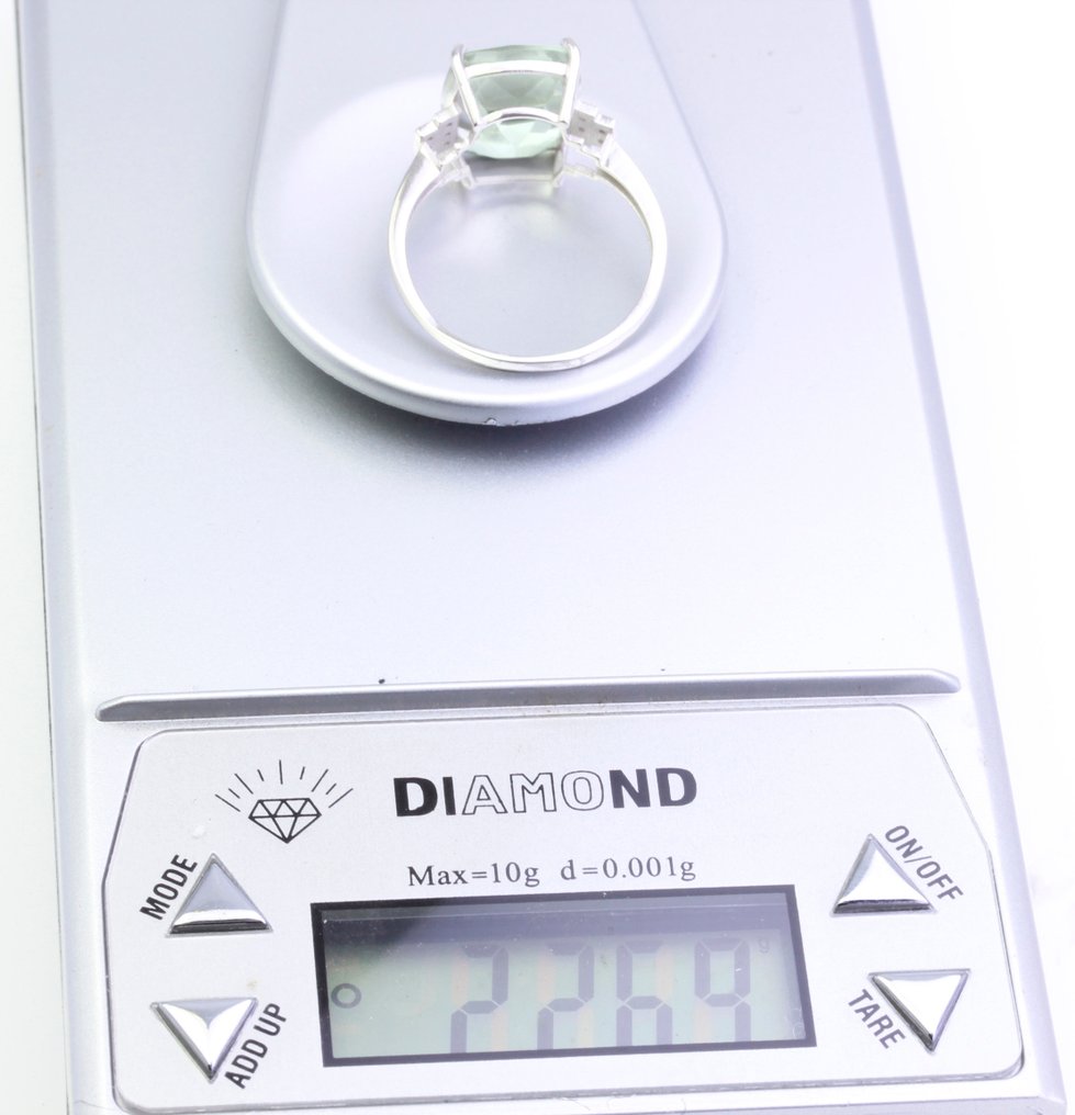 Nincs minimálár - Gyűrű - 14 kt. Fehér arany Quartz - Gyémánt - Prasiolite #1.0