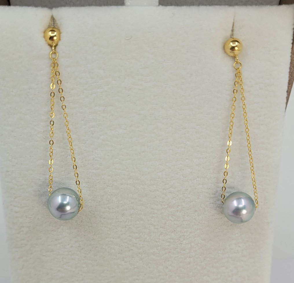 耳环 - 18K包金 黄金 - 7.5毫米 Akoya 珍珠 #2.1