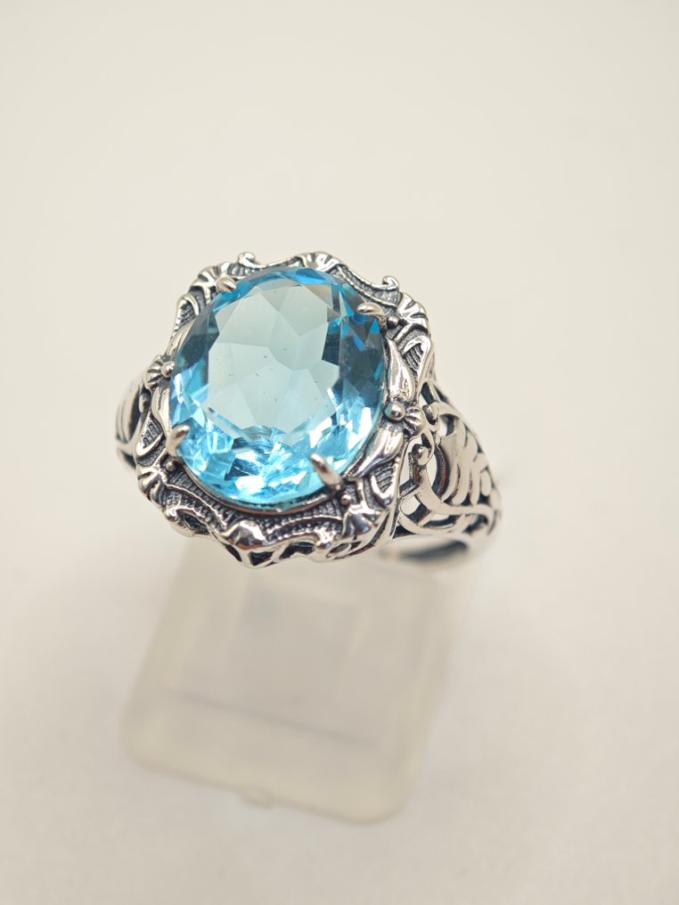 Nincs minimálár - Gyűrű Ezüst, Ezüst 925 gyűrű akvamarin -  4.71ct. tw. Akvamarin #1.0