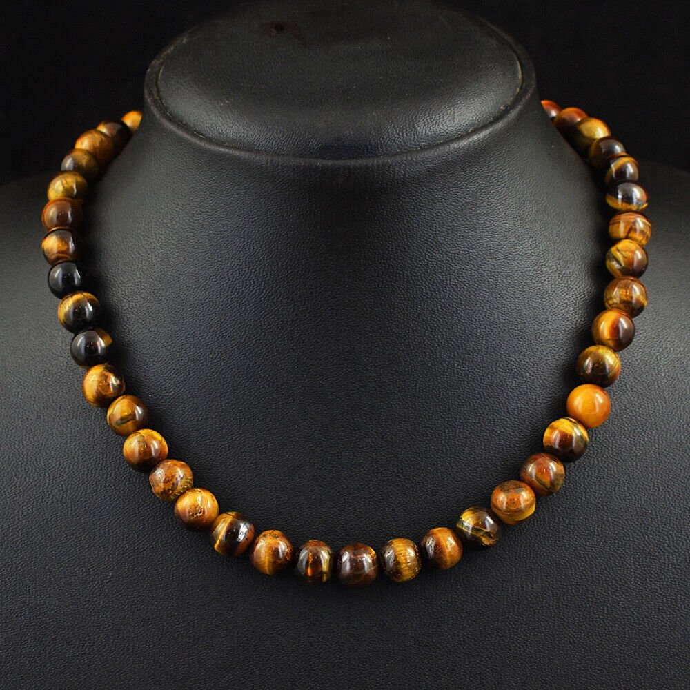 Really nice necklace handmade great quality natural tiger eyes round beads - 263 Cts. Polished- 52.6 g - (1) #4.3