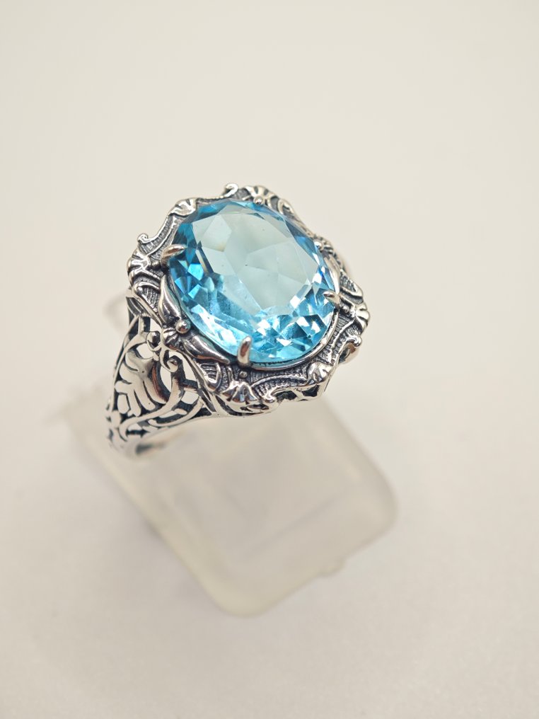 Nincs minimálár - Gyűrű Ezüst, Ezüst 925 gyűrű akvamarin -  4.71ct. tw. Akvamarin #1.0