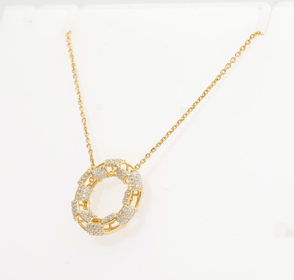 项链 - 14K包金 黄金 -  0.62ct. tw. 钻石 (天然) - 圆形吊坠项链 #3.2