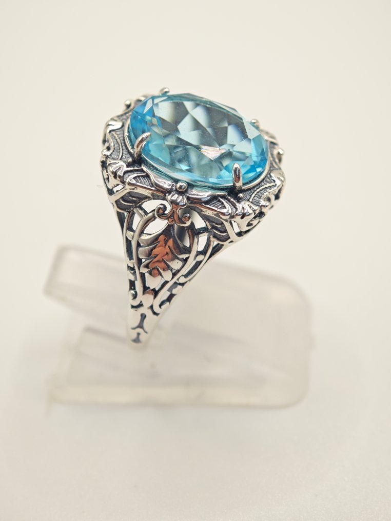 Nincs minimálár - Gyűrű Ezüst, Ezüst 925 gyűrű akvamarin -  4.71ct. tw. Akvamarin #4.3