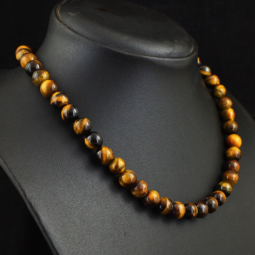 Really nice necklace handmade great quality natural tiger eyes round beads - 263 Cts. Polished- 52.6 g - (1) #1.0
