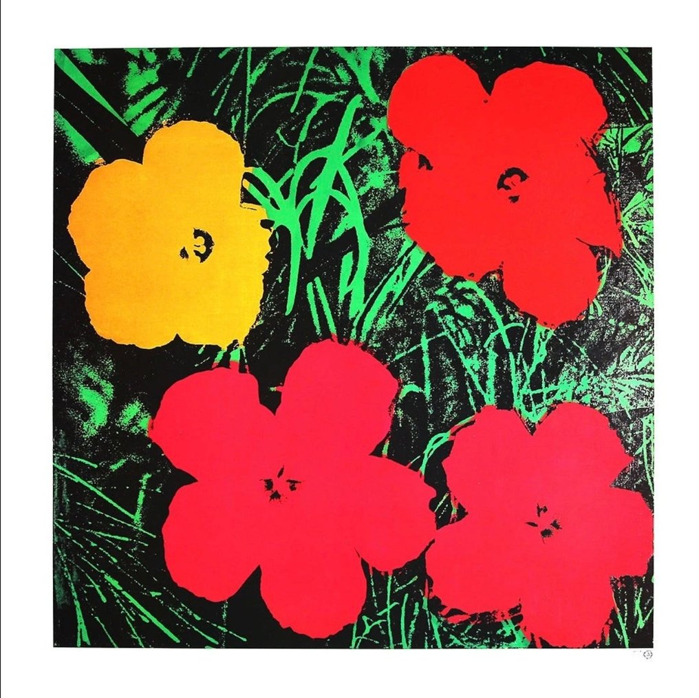Andy Warhol - “Flowers, 1964”. In groot formaat 90 x 90 cm. Met Stempel AW - Authorized by the Foundation for the - 1960s #1.0