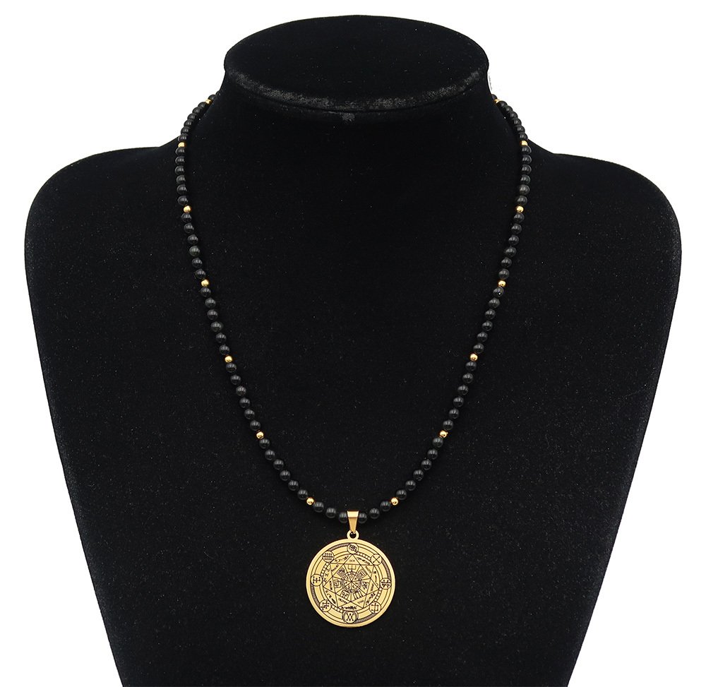 Obsidian - Halskæde - 7 Engle - Vejledning og beskyttelse af lysvæsener - Guldlås 14K GF - Halskæde #1.0