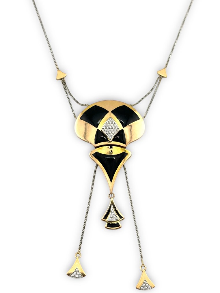 Κολιέ - 18 καράτια Κίτρινο χρυσό, Κρεμαστό κόσμημα από χρυσό 18K και διαμάντια, Cesare De Vecchi, Ιταλία. -  0.44ct. tw. Διαμάντι (Φυσικό)  #2.1