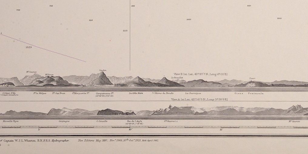 6 Nautical, Maritime charts with land views - Mediterranean and Red Sea; British Admiralty - zeekaart, zee kaart - 1858/1954 #1.0