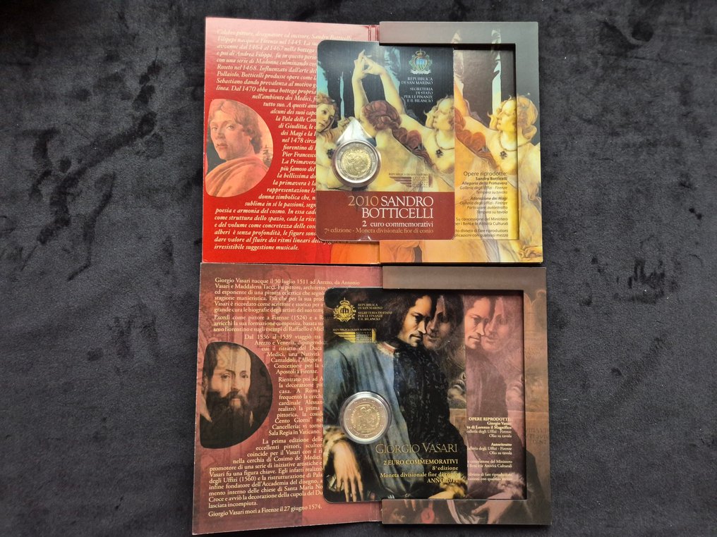 聖馬力諾. 2 Euro 2010/2011 "Sandro Botticelli" + "Giorgio Vasari" (2 stuks) (沒有保留價) #1.0