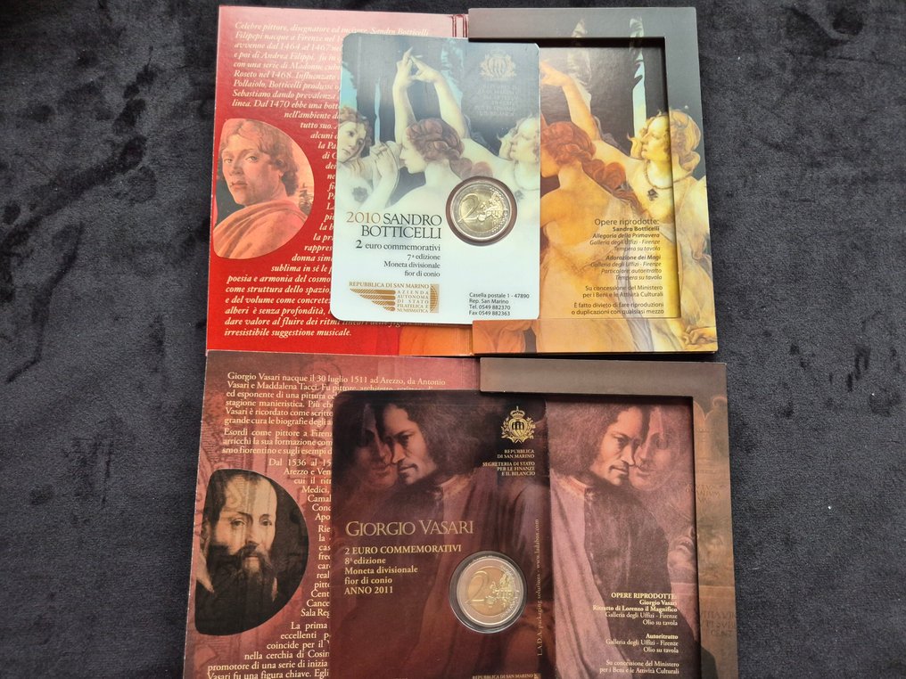 聖馬力諾. 2 Euro 2010/2011 "Sandro Botticelli" + "Giorgio Vasari" (2 stuks) (沒有保留價) #4.3