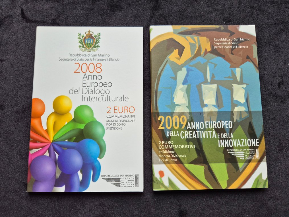 San Marino. 2 Euro 2008/2009 "Dialoguo Interculturale" + "Creatività e Innovazione" (2 stuks) (Zonder Minimumprijs) #1.0
