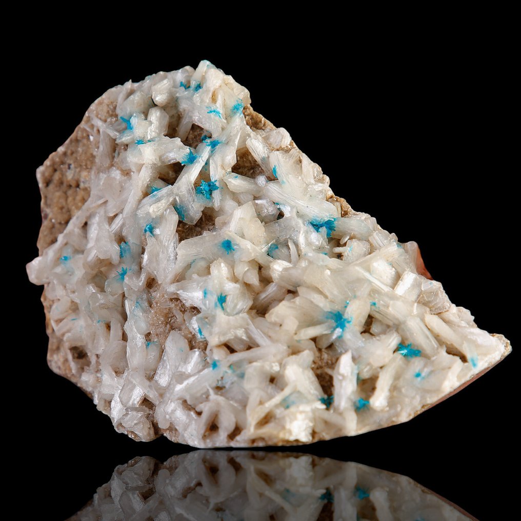 Blue cavansite crystals on stilbite. Rare Cavansite and Stilbite – India - Height: 130 mm - Width: 80 mm- 365 g #1.0