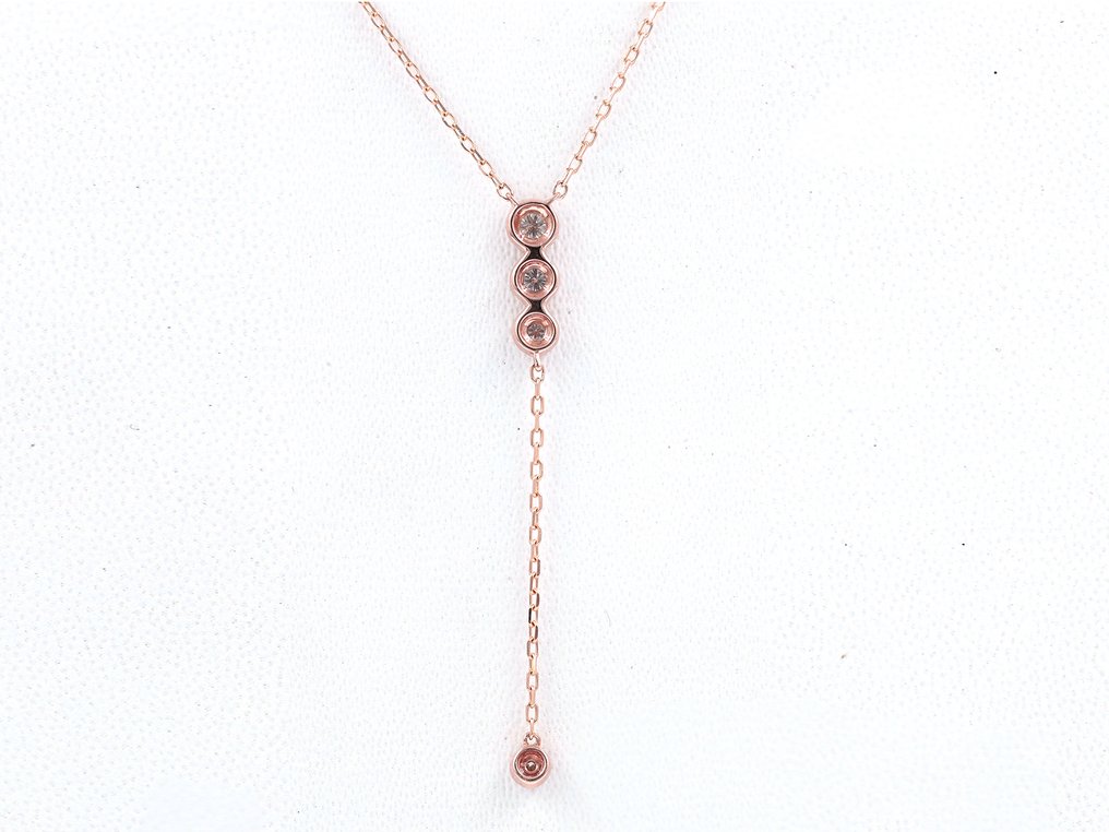 Kaulakoru riipuksella - 14 kt. Ruusukulta -  0.22ct. tw. Timantti (Luonnollinen)  #3.2