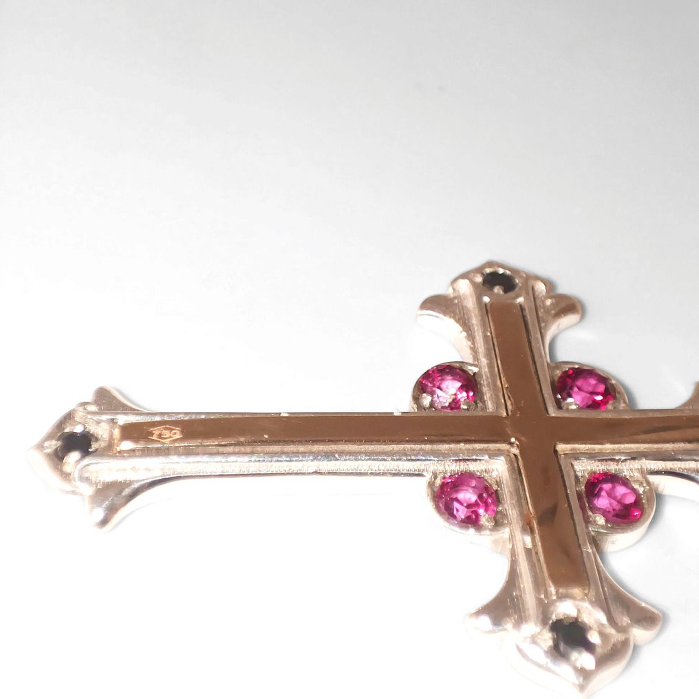 沒有保留價 - 頸鏈 - 18 克拉 銀, 黃金 -  0.50ct. tw. 紅寶石 - 鉆石 - 意大利制造 #4.3