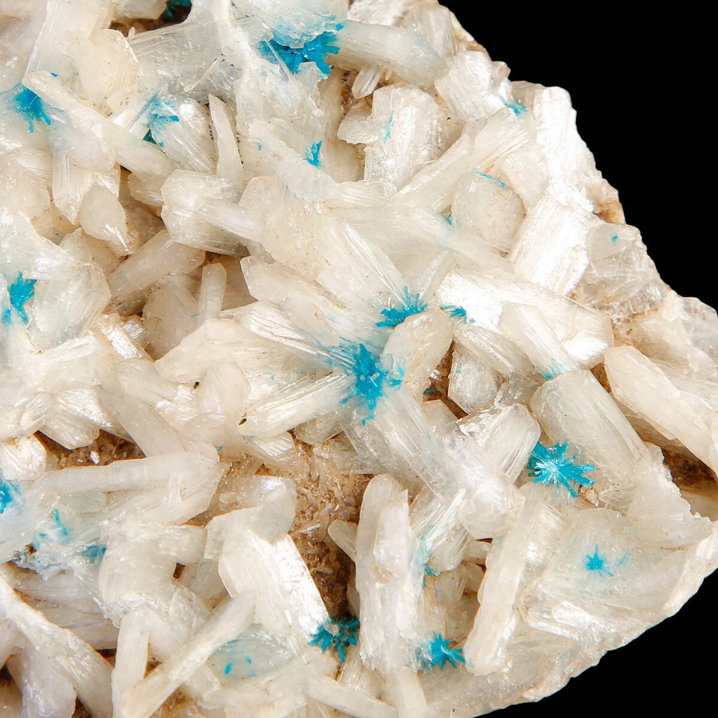 Blue cavansite crystals on stilbite. Rare Cavansite and Stilbite – India - Height: 130 mm - Width: 80 mm- 365 g #3.2