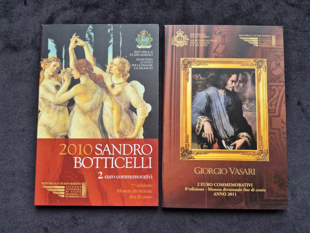 聖馬力諾. 2 Euro 2010/2011 "Sandro Botticelli" + "Giorgio Vasari" (2 stuks) (沒有保留價) #1.0