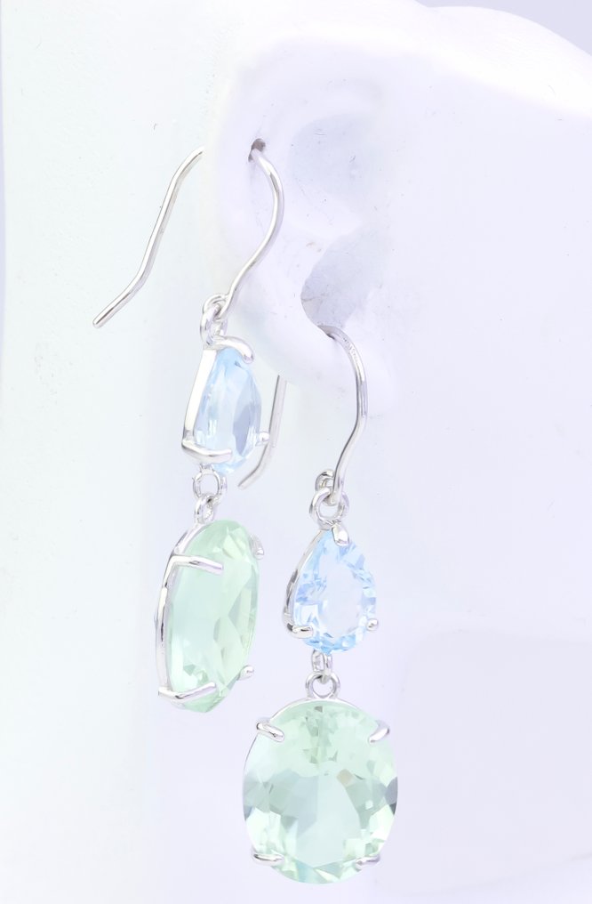 Zonder minimumprijs - Oorbellen - 14 karaat Witgoud Amethist - Topaas #4.3