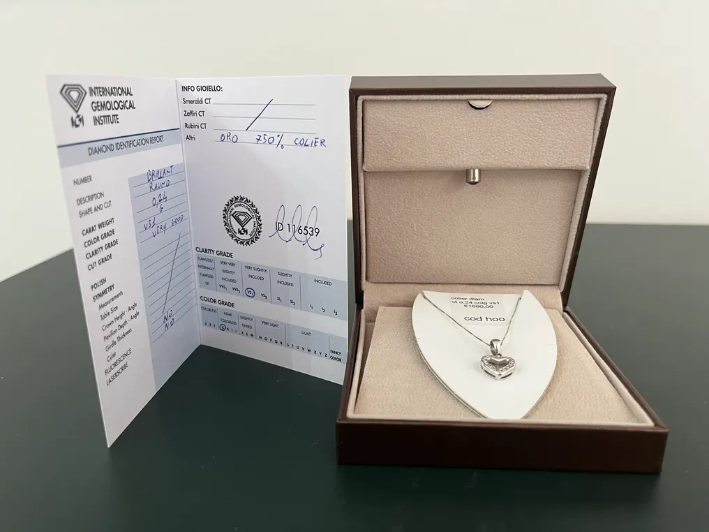 DD Gioielli - Halskæde med vedhæng - 18 kraat Hvidguld -  0.24ct. tw. Diamant (Natur) - Hjertevedhæng #2.1