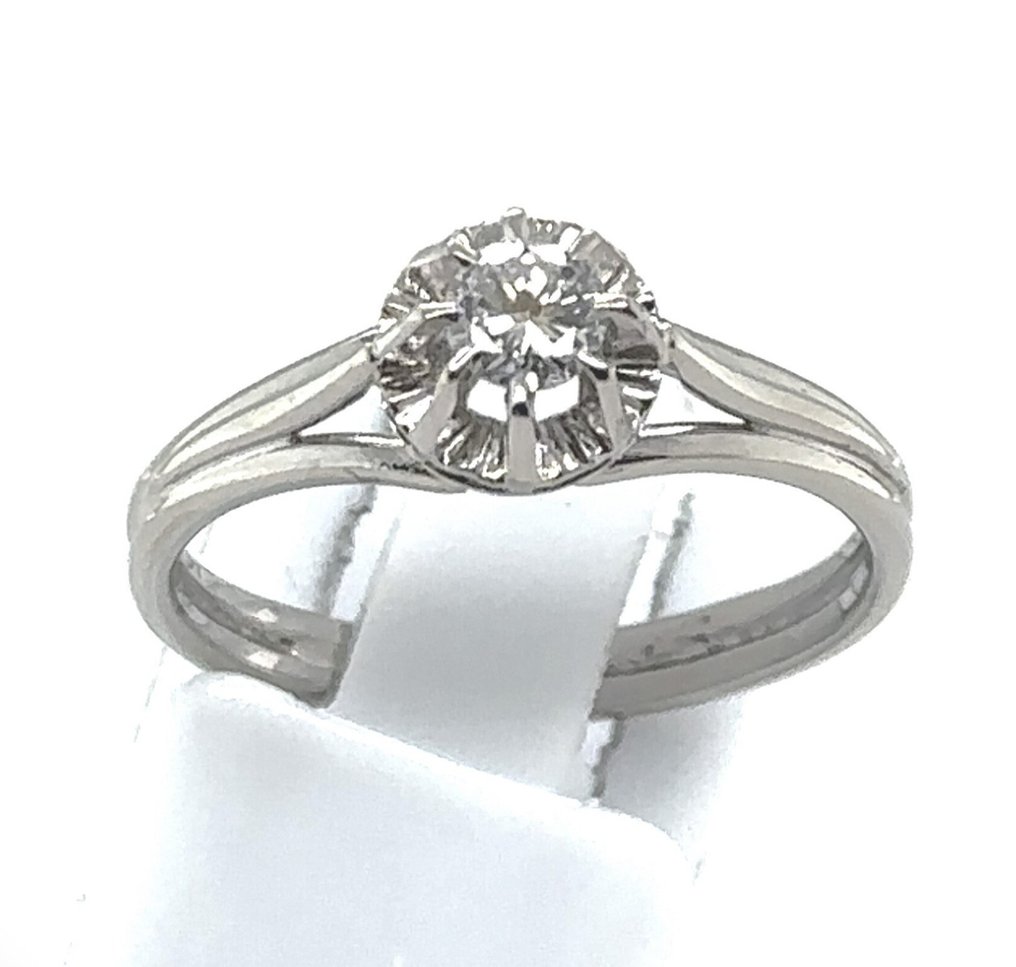 戒指 - 18 克拉 白金 - 0.30ct. tw. 鉆石 (天然) - 18K 0.30 直徑單鑽 #4.3