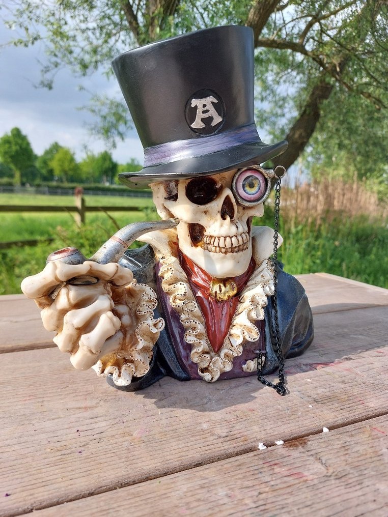 塑像, head skull black colored - 28 cm - polyresin #3.2