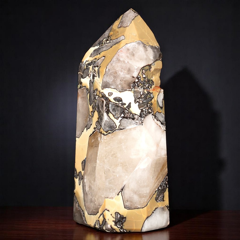 Special quartz point with natural yellow inclusions - Height: 125 mm - Width: 65 mm- 522 g #4.3