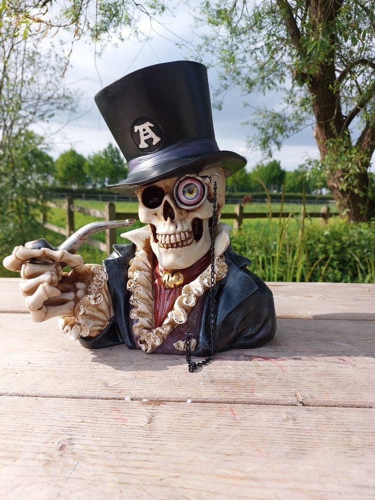 塑像, head skull black colored - 28 cm - polyresin #1.0