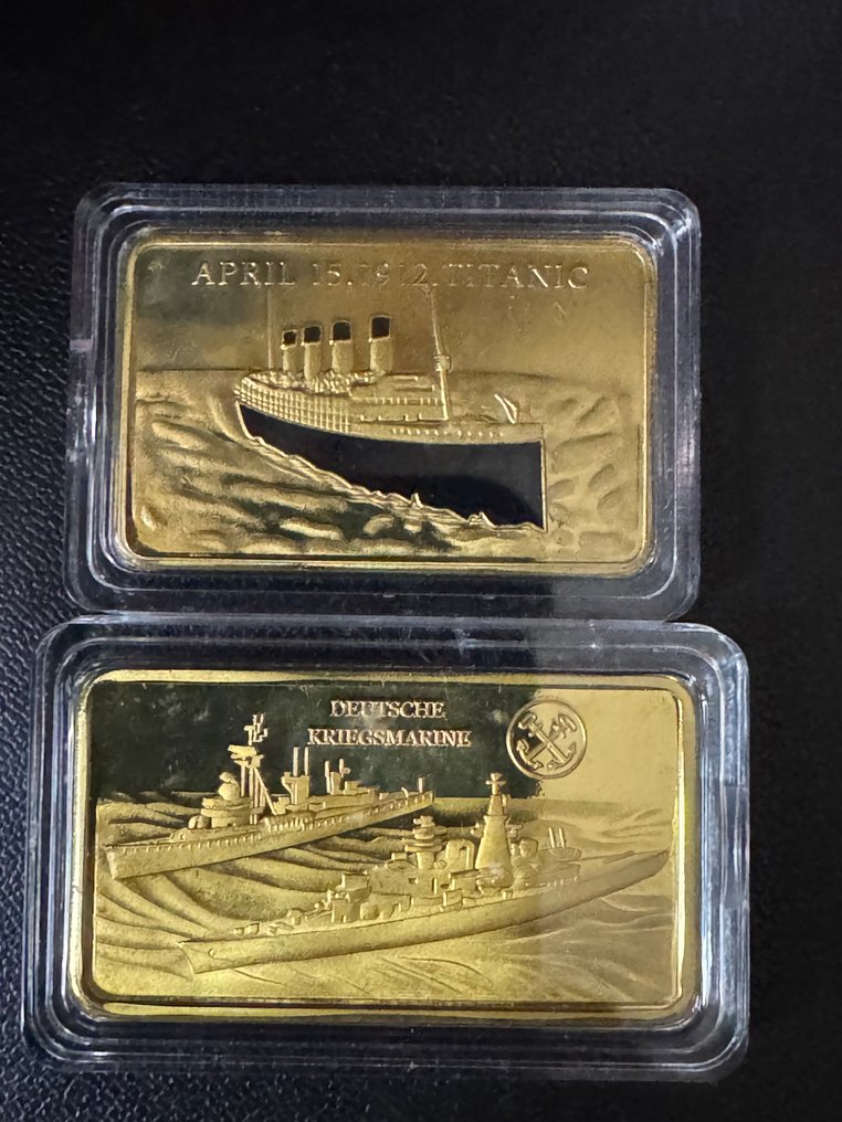 Themed collection - Commemorative 24K Gold Plated Collection of 2 Titanic Tragedy and Deutschmarine Marine Lingots #4.3