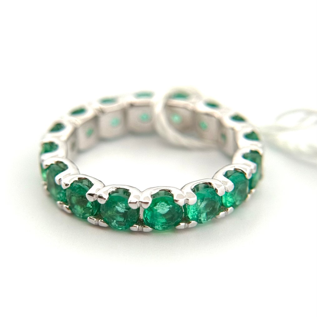 戒指 - 18 克拉 白金 - 3.40ct. tw. 祖母綠 #1.0